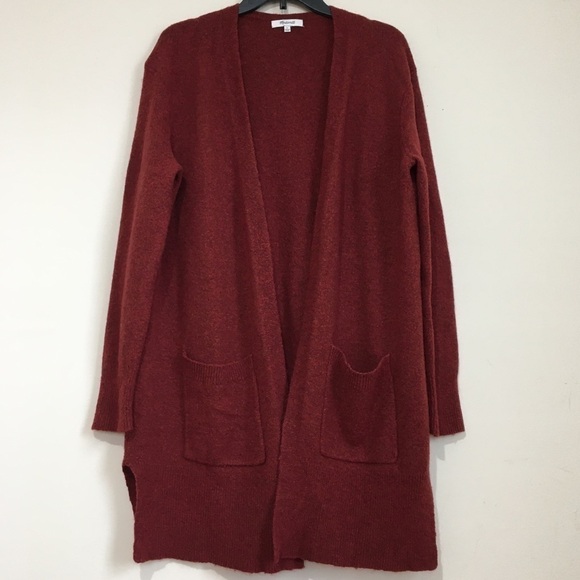 Madewell maroon merino wool blend open front relaxed Fit long knit cardigan - Picture 2 of 16